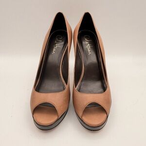 Cole Haan Tan Peep Toe Heels